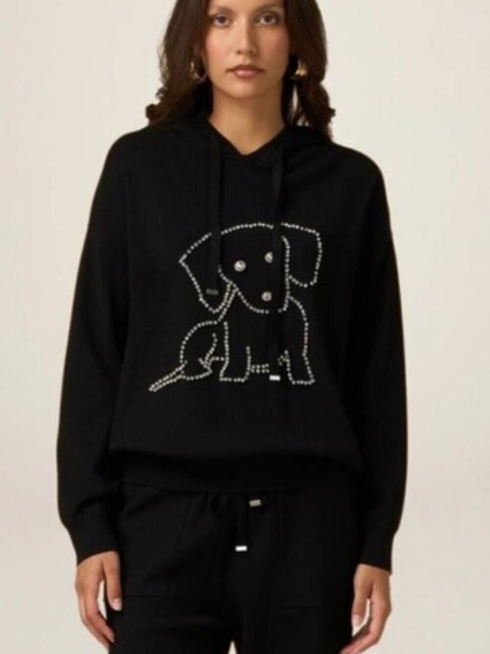 NWT OLTRE Black Knit Hoodie Sparkly Rhinestone Dachshund Wiener Dog Hoodie